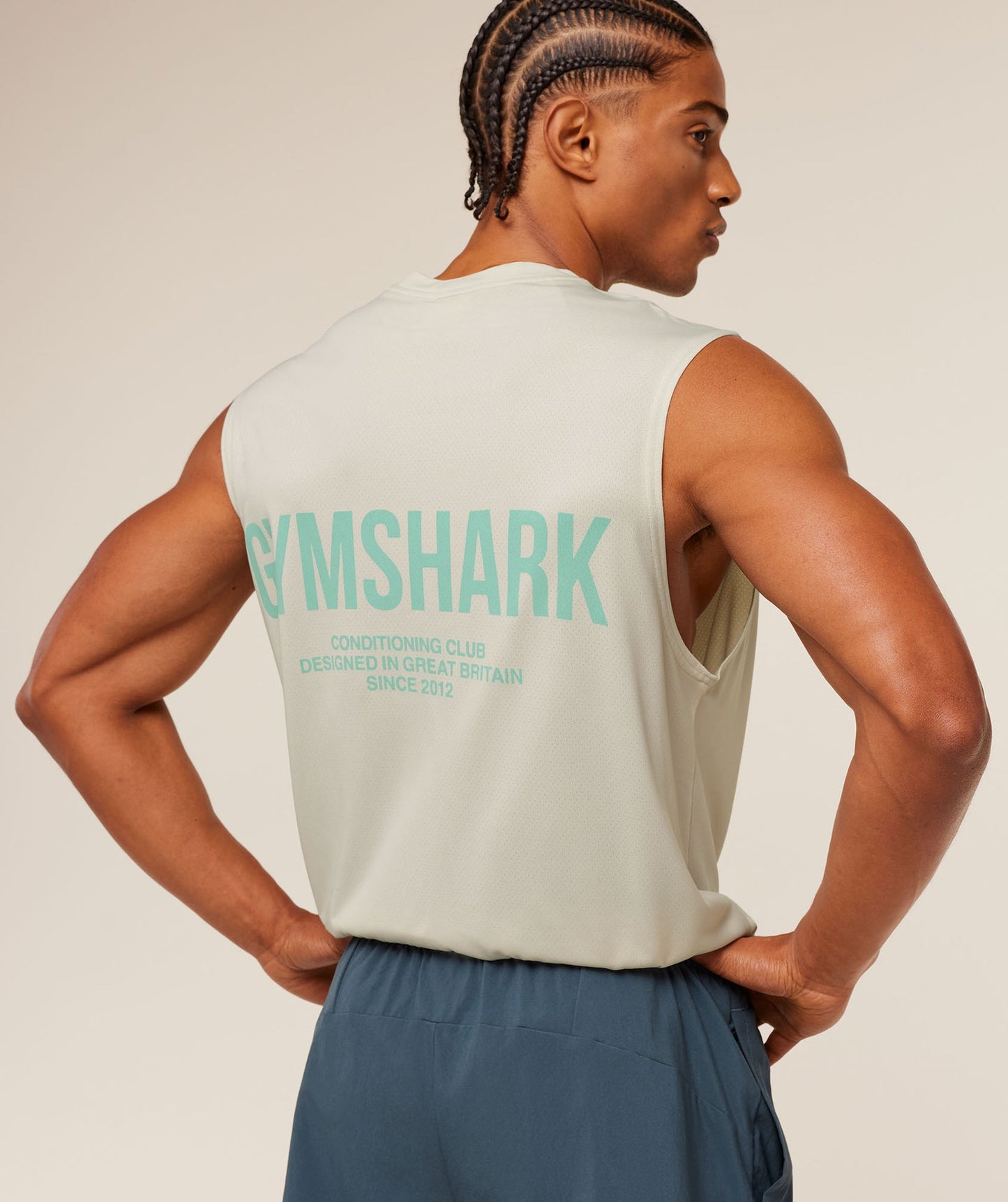 GS-0059 Conditioning Club Washed Tank - Soft White/Pop Turquoise/Wash