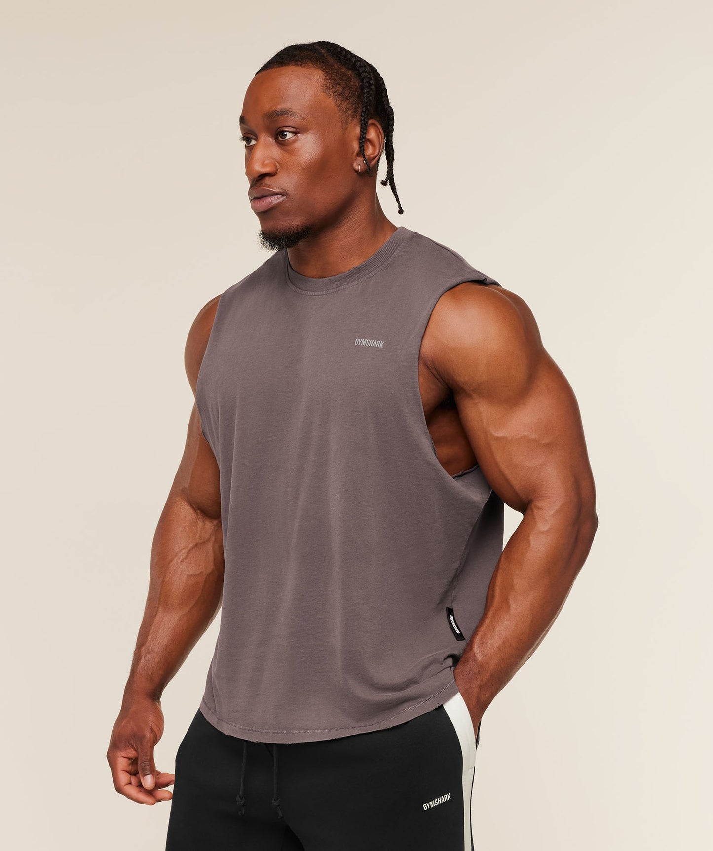 GS-0100 Gymshark x CBUM Washed Sleeveless T-Shirt - Greyed Purple