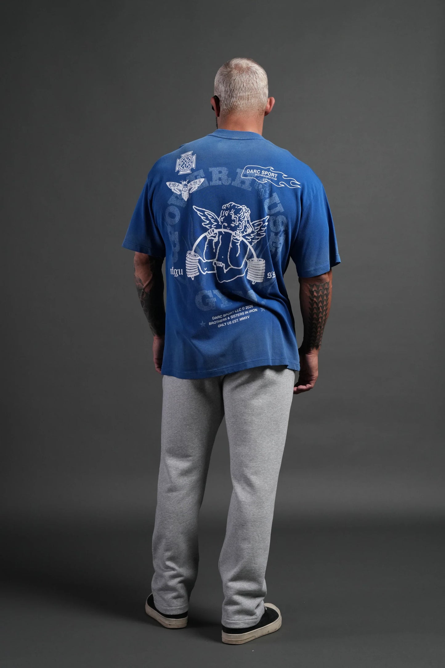 DS-0113 Powerhouse of the Cherub Unisex Premium Oversized Tee in Darc Cobalt Drift Wash