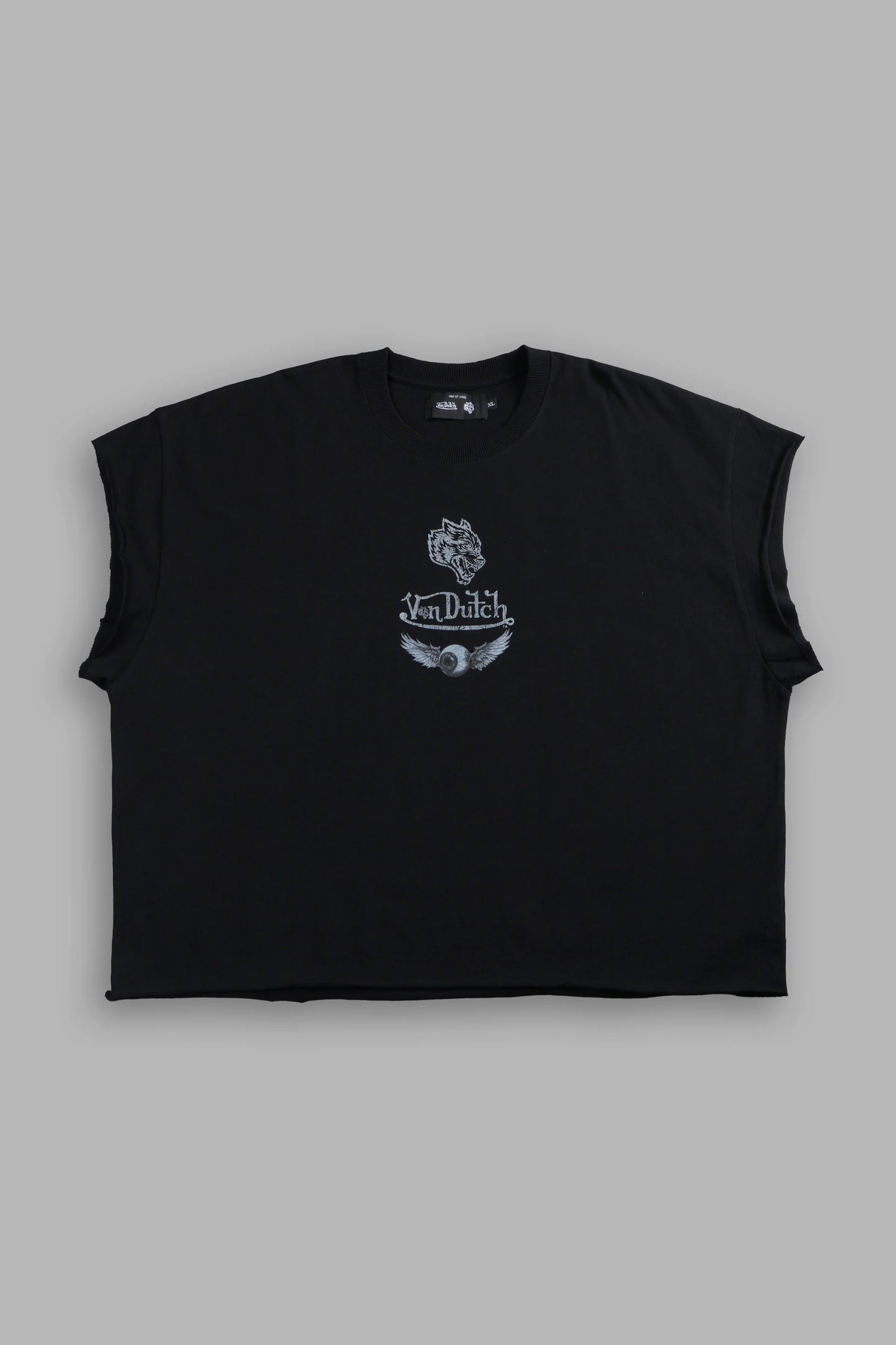 DS/VD-0080 Take-Off Grunge Cut-Off Mid-Length Raw Hem Tee in Black