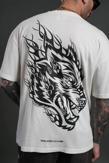 DS-0047 Wolves Inferno “Premium” Oversized Tee in Cream