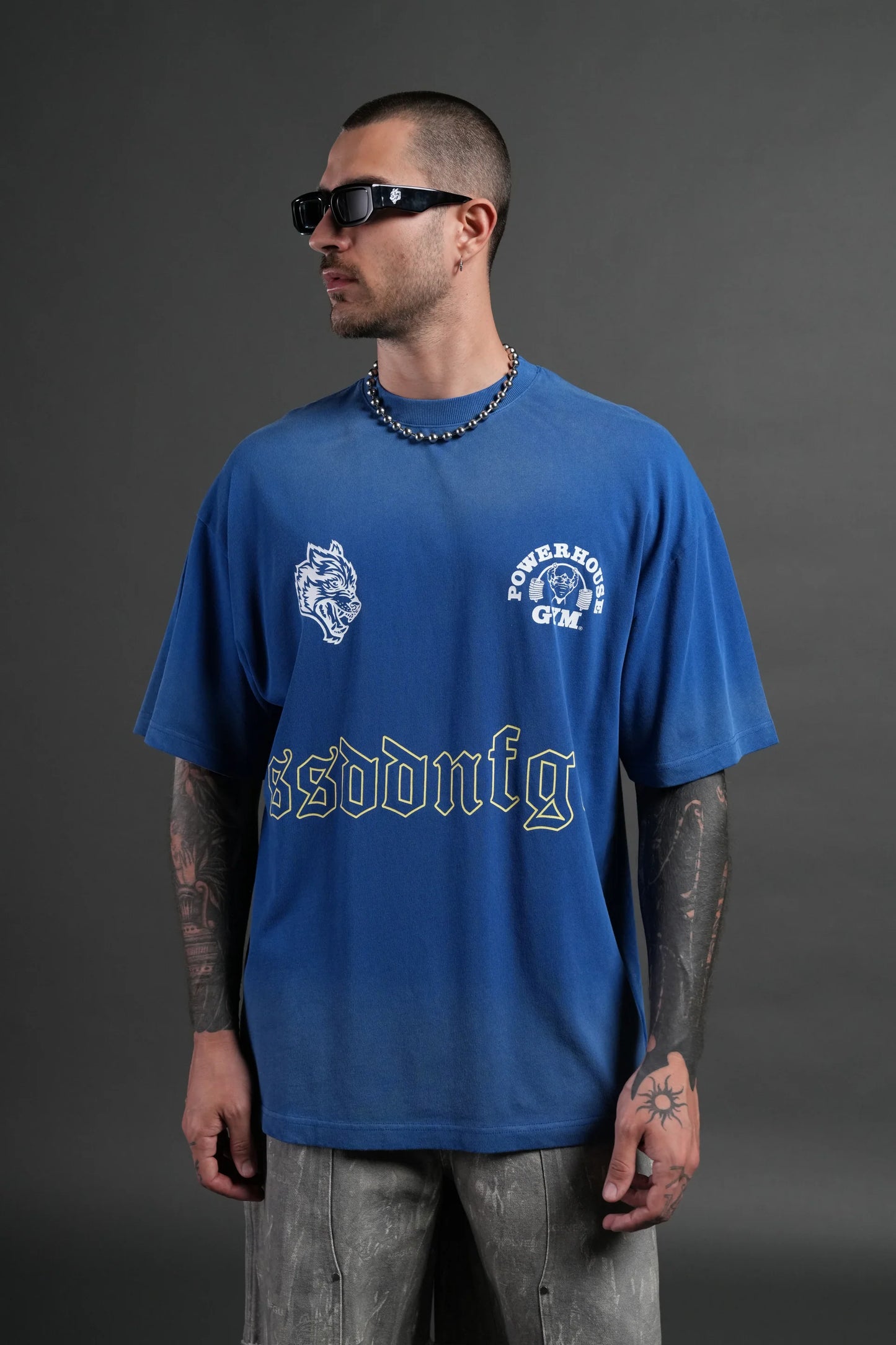 DS-0112 Powerhouse Moth Premium Oversized Tee in Darc Cobalt Drift Wash