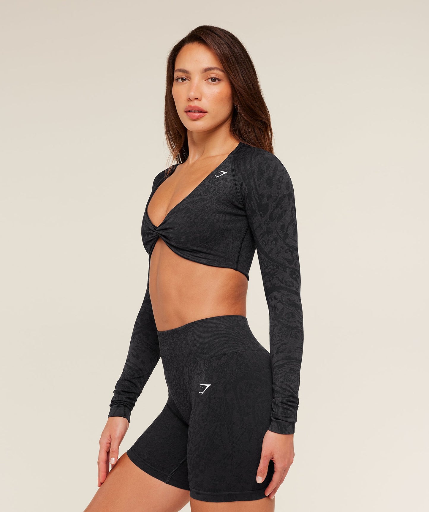 GSW-0077 Adapt Animal X Whitney Long Sleeve Crop Top - Black/Asphalt Grey