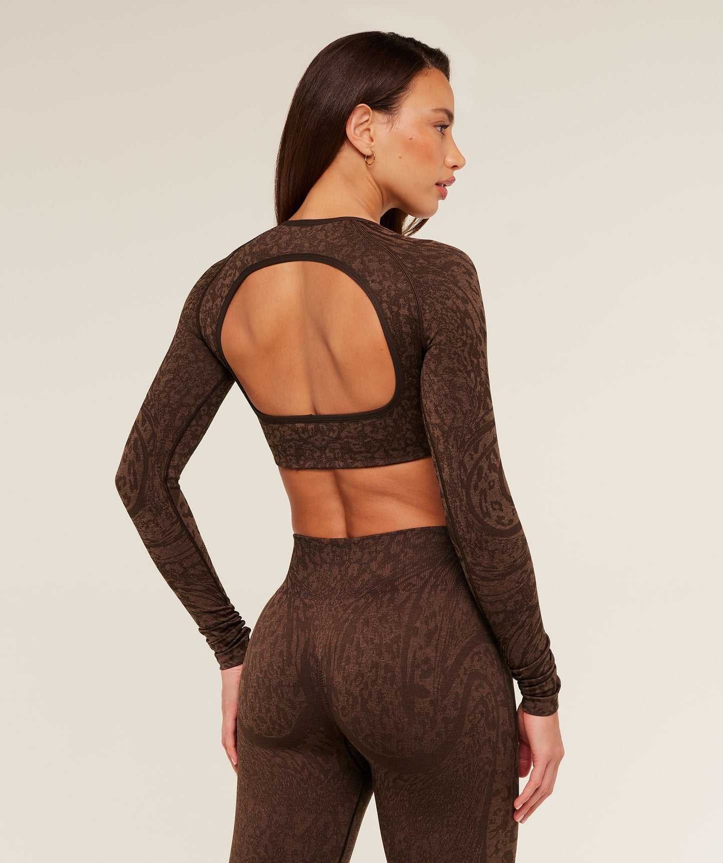 GSW-0077 Adapt Animal X Whitney Long Sleeve Crop Top - GS Archive Brown/Soft Brown