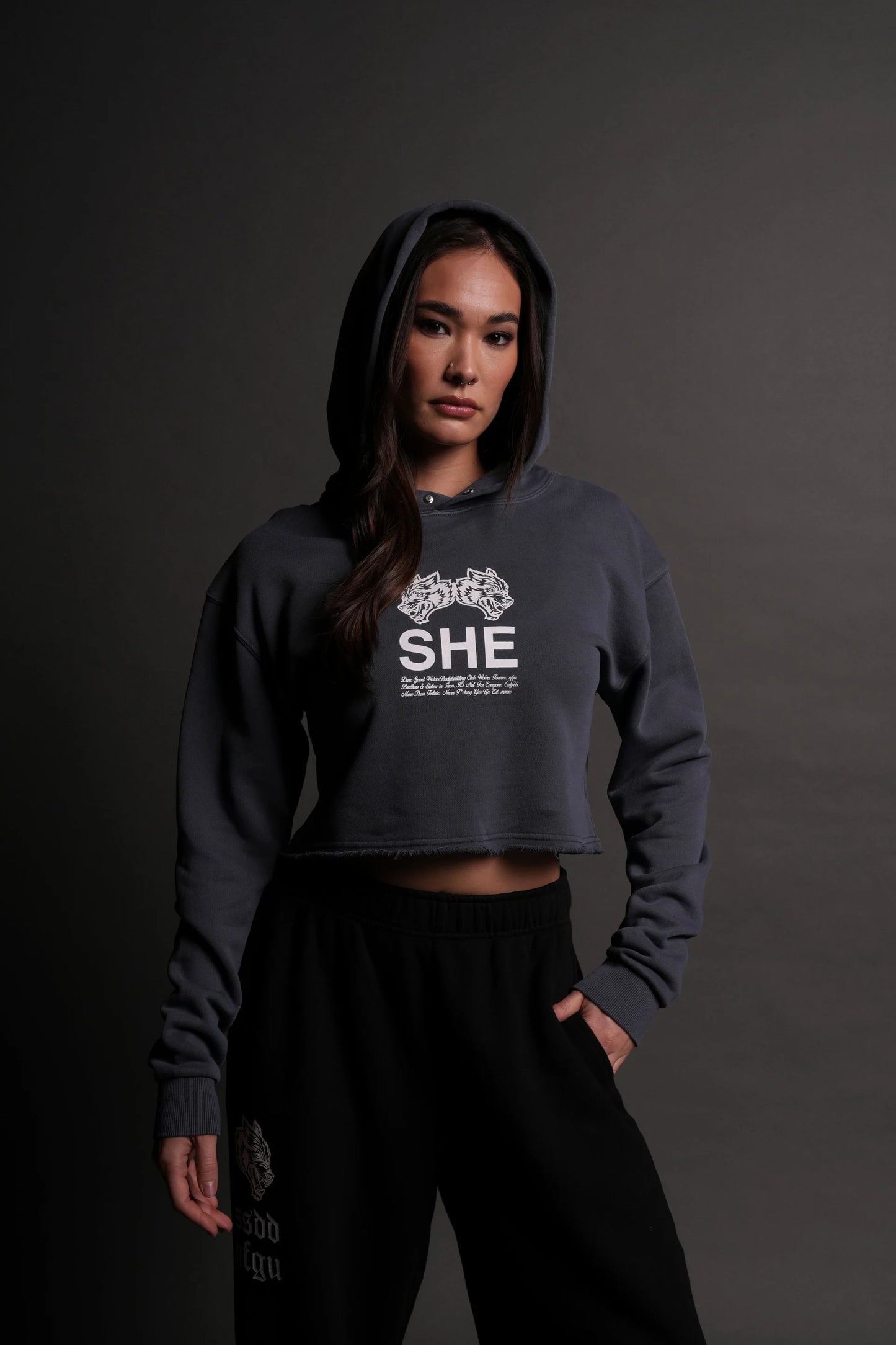 DSHE-0065 Gritty “Pierce” (Cropped) Hoodie in Darc Blue