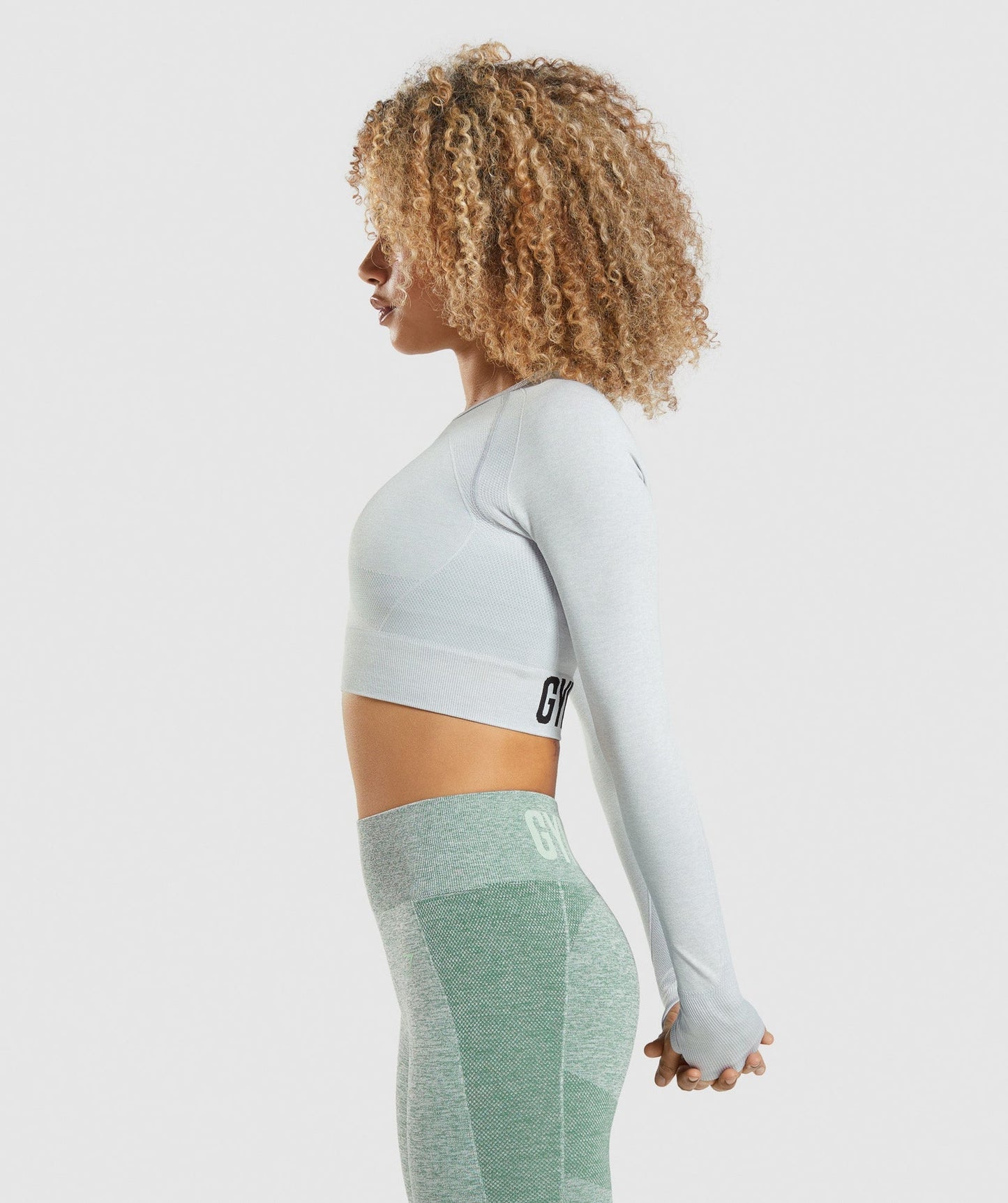 GSW-0145 Flex Sports Long Sleeve Crop Top - Light Grey Marl