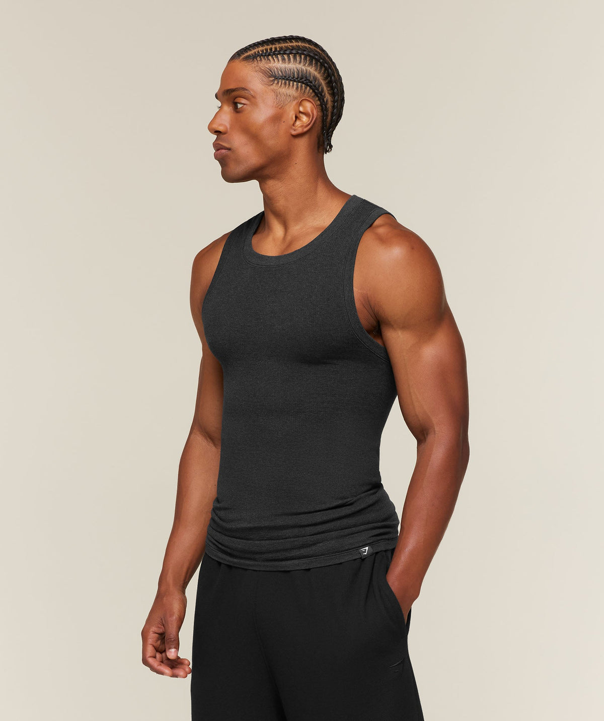 GS-0145 Cotton Seamless Sleeveless Top - Black Marl