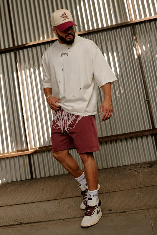 1011 - DARK WAVE SHORTS - BURGUNDY WASH