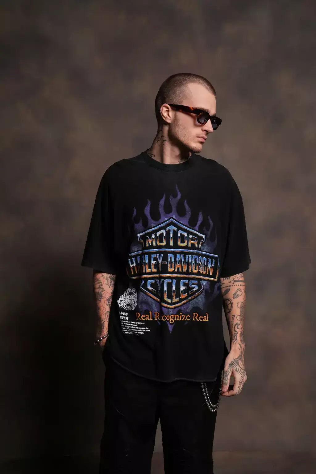 DS/HAR-0056 Iron Fire Raw Hem “Premium” Oversized Tee in Black