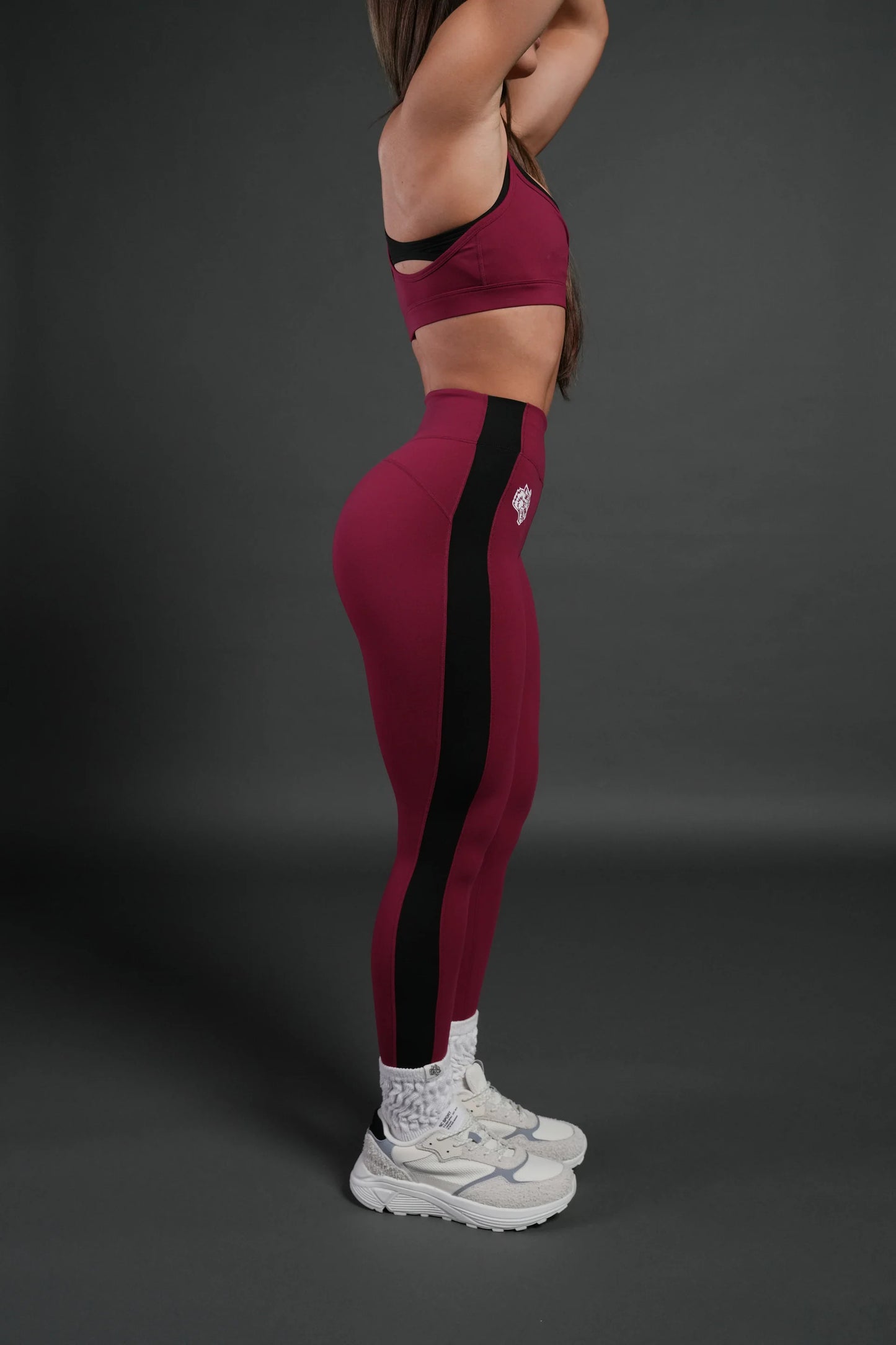 DSHE-0043 Chopper Wolf “Celine” Stripe Energy Leggings in Deep Raspberry
