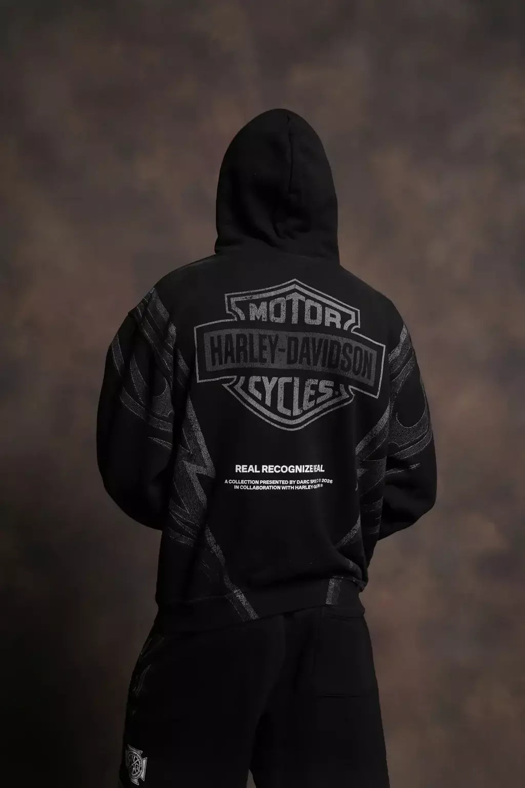 DS/HAR-0066 Real Recognize Real Unisex “Pierce” Hoodie in Black Drift Wash
