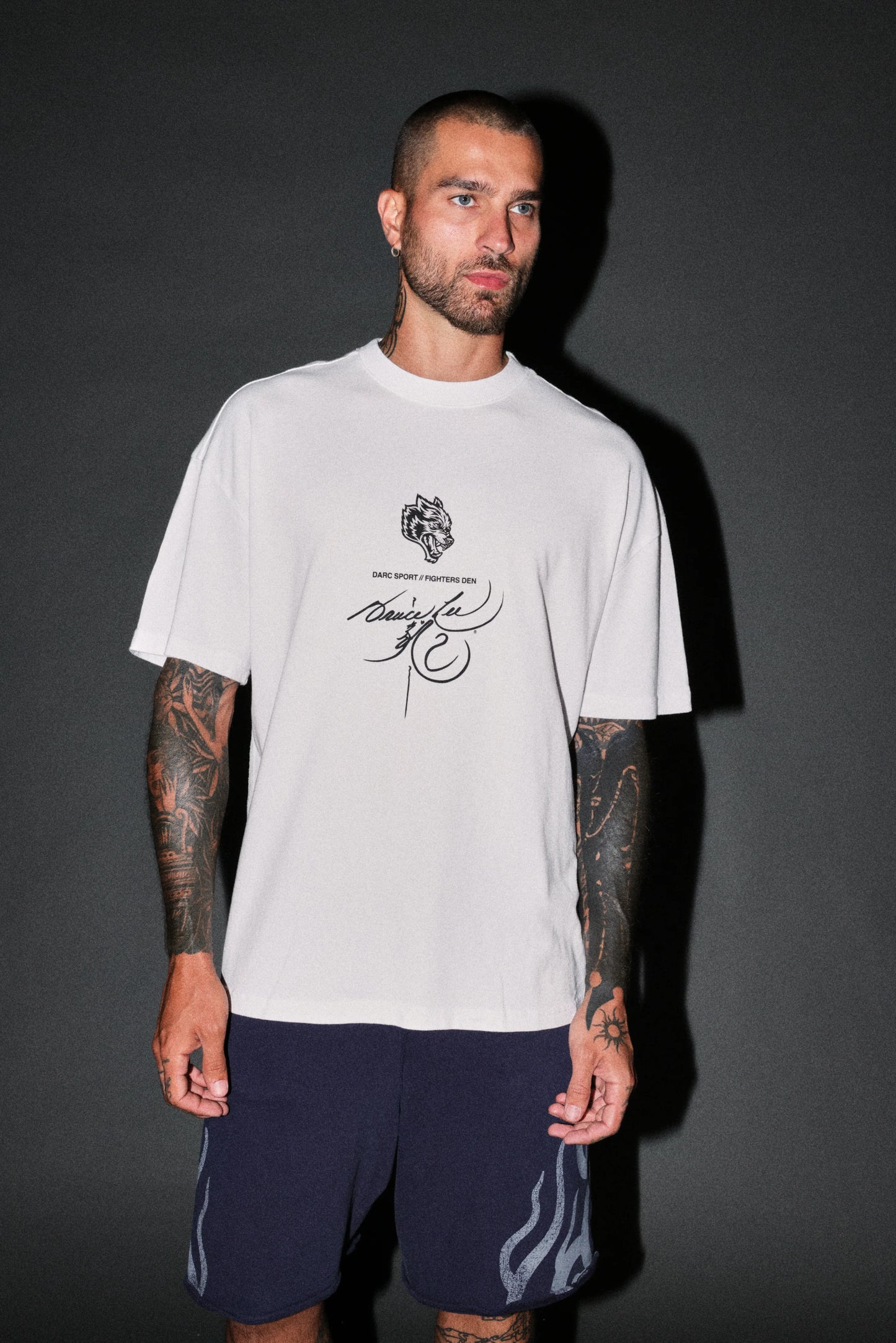 DS-0313 BRUCE LEE FLAME PREMIUM OVERSIZED TEE IN WHITE