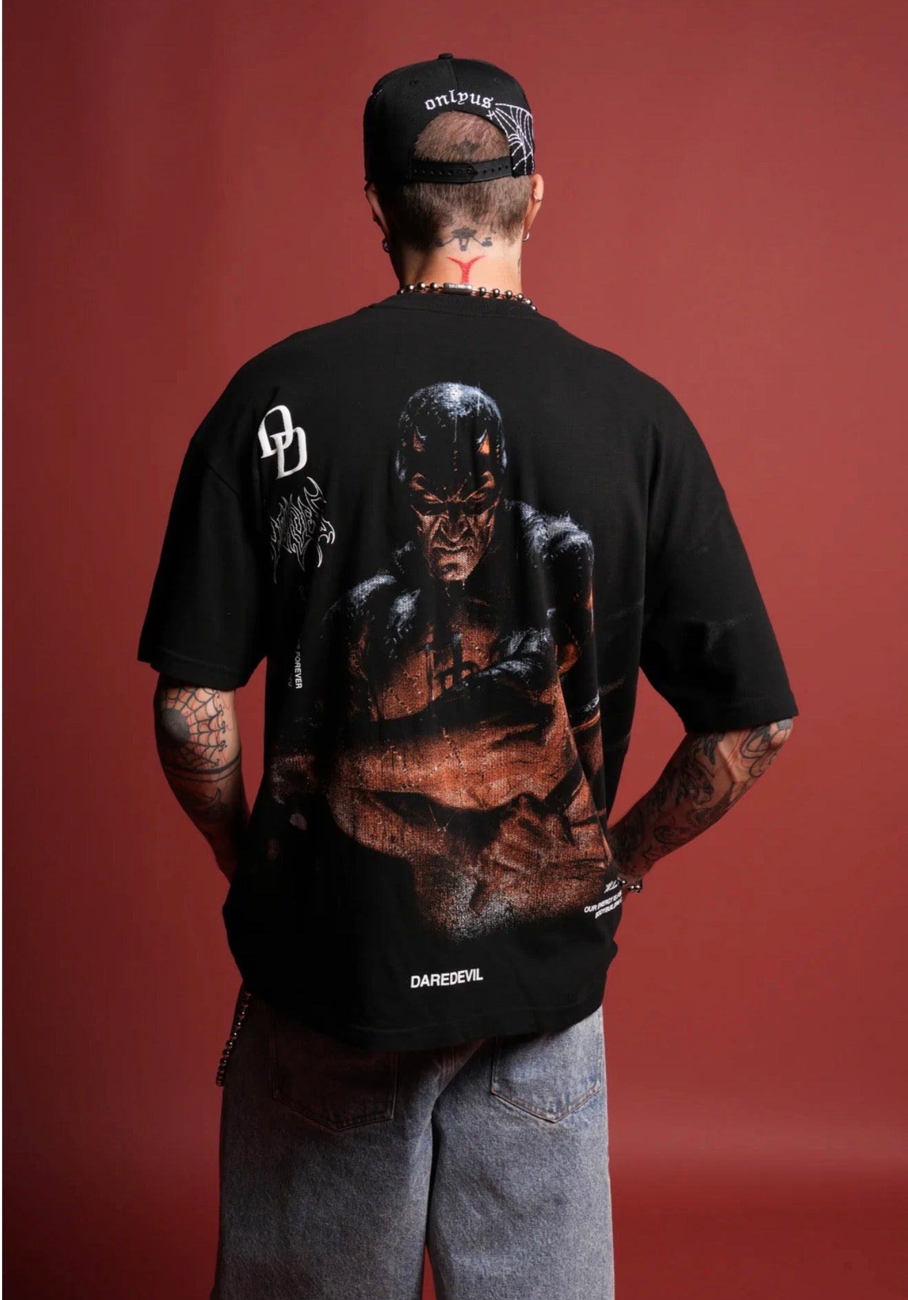 DS-0246 DEVIL IN THE FLAMES SIDE-BY-SIDE SERIES PREMIUM OVERSIZED TEE IN BLACK