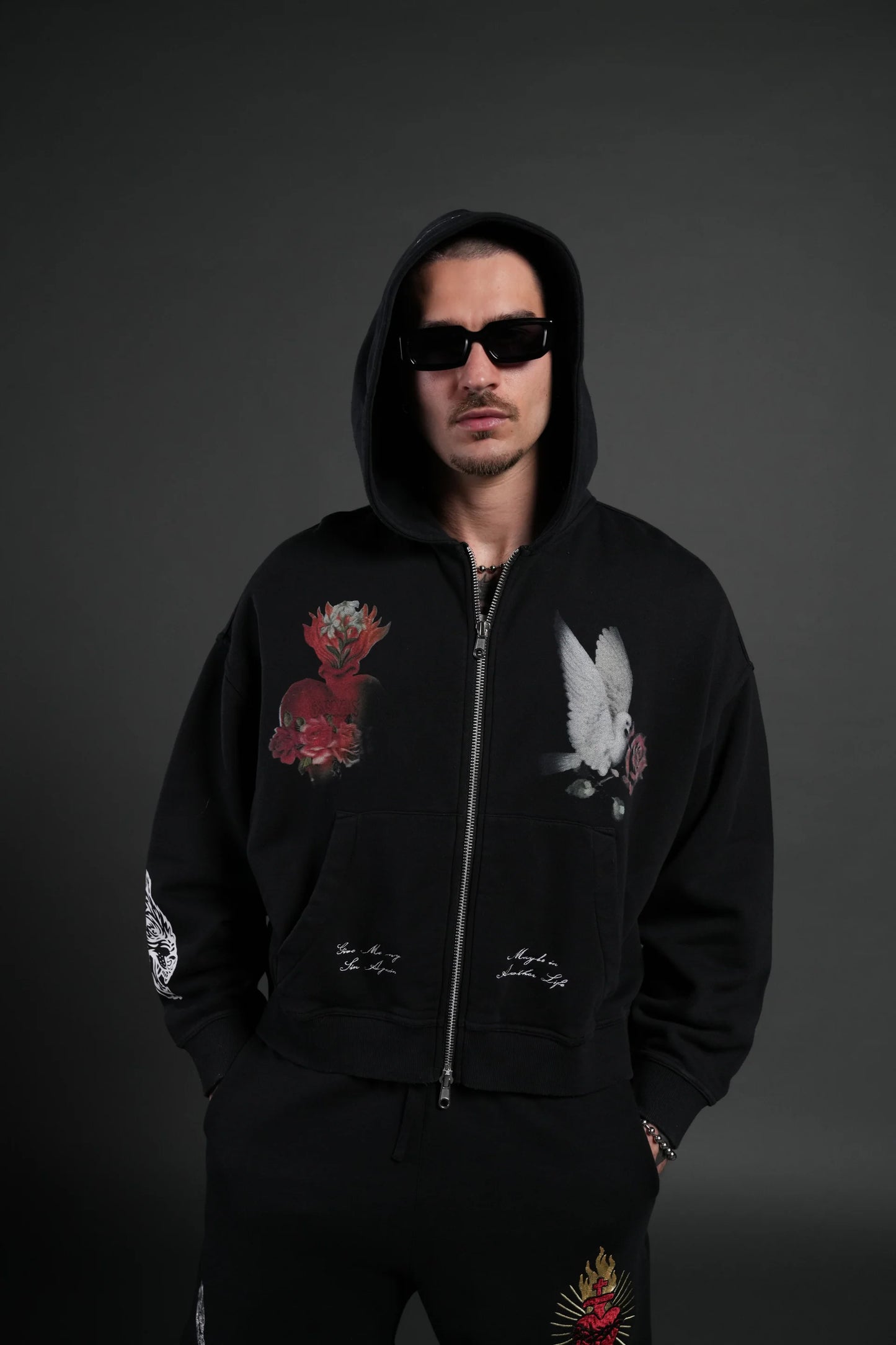 DS-0102 Doomed Love Vex Double Zip Hoodie in Black
