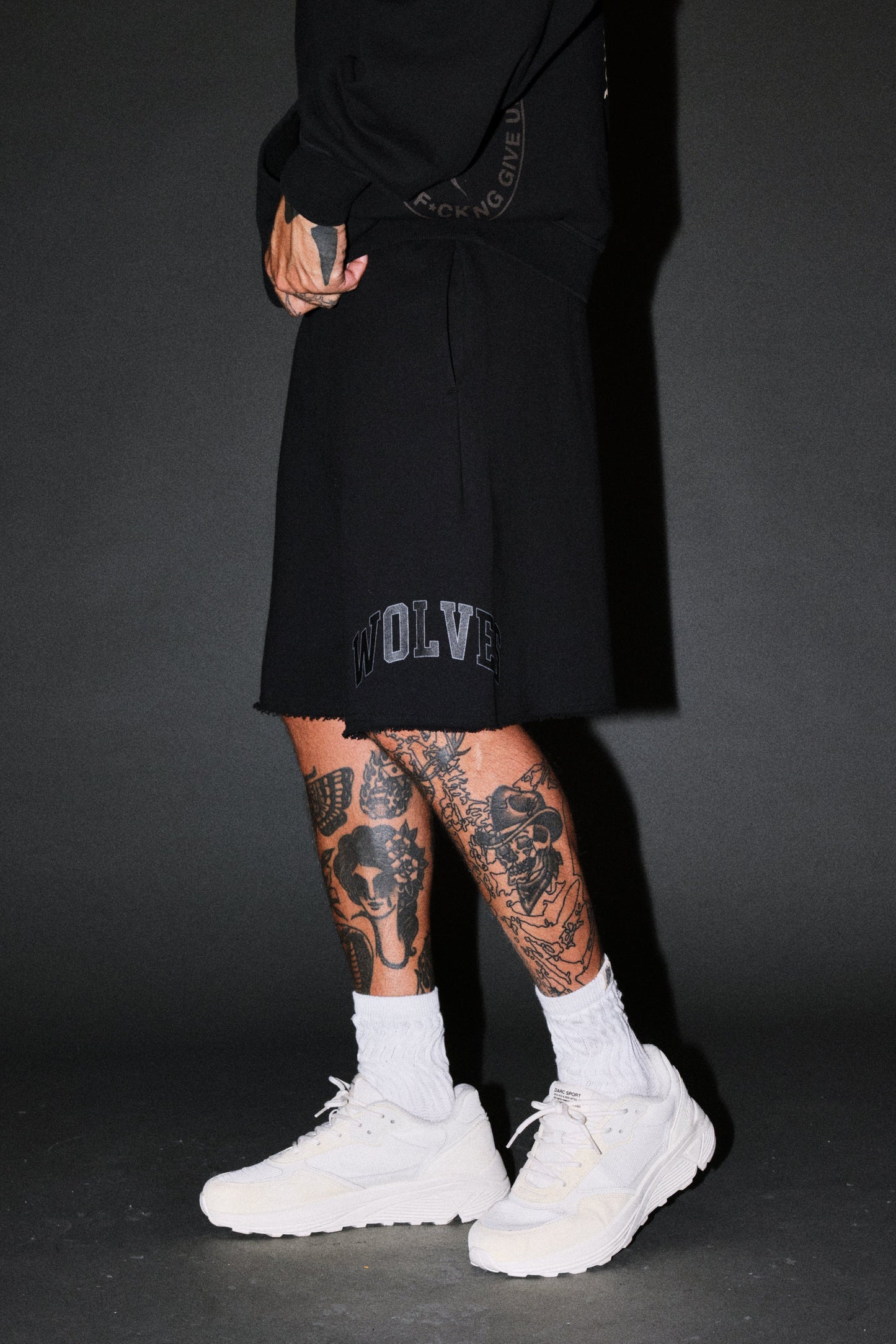 DS-0296 LOYALTY FRVR RAW HEM OVERSIZED POST LOUNGE SWEAT SHORTS IN BLACK