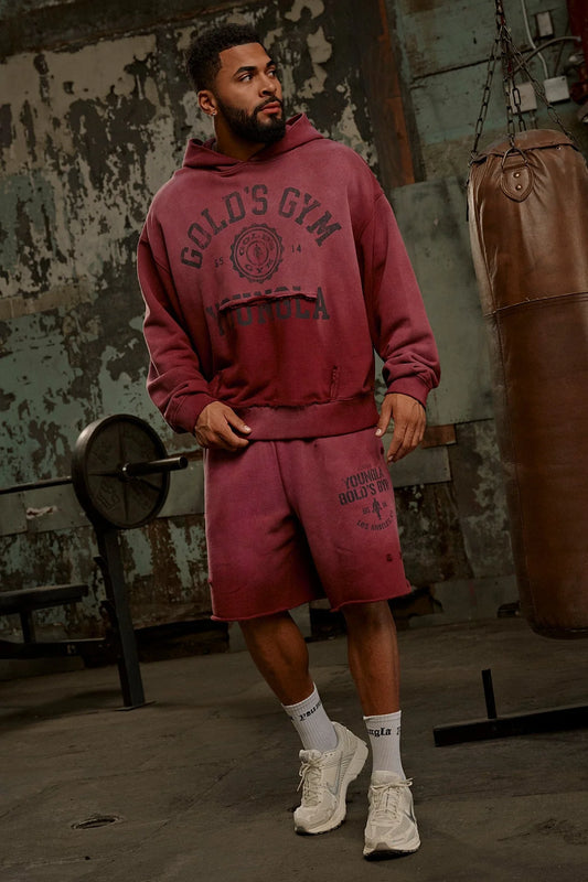 1014 - GOLD'S IRON LEGACY SHORTS - BURGUNDY WASH