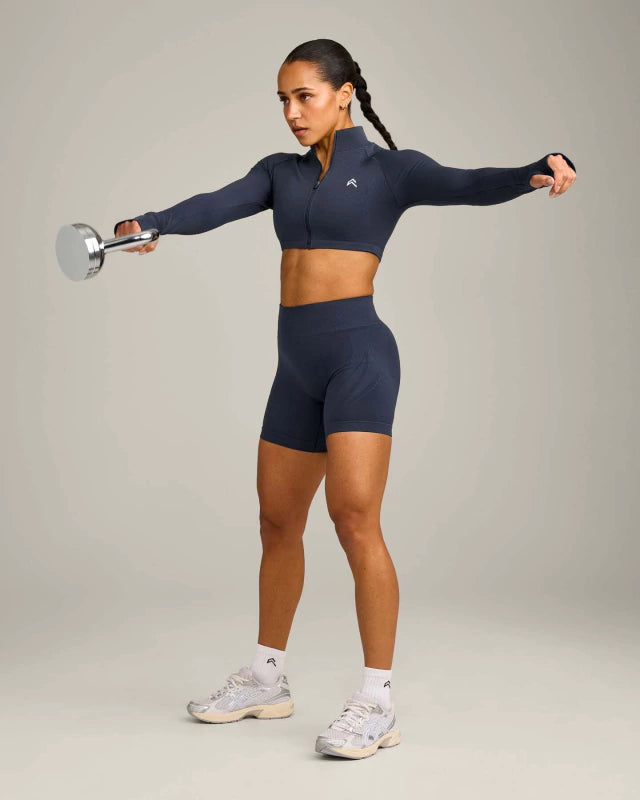 EnhanceLift™ Seamless Shorts with White Logo - True Blue