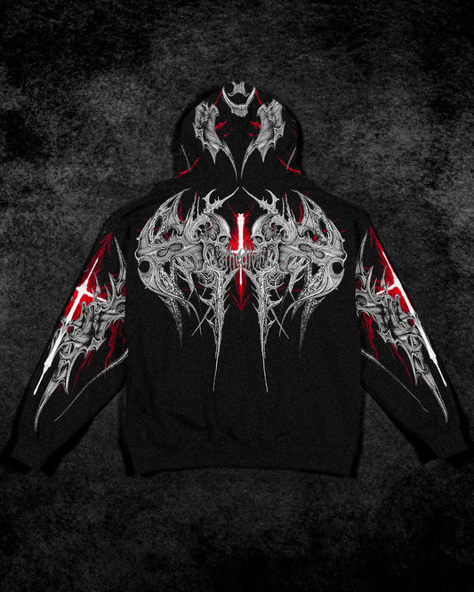 BD-0068 Death Blight Oversized Zip-Up Hoodie [HEAVENLY RED]