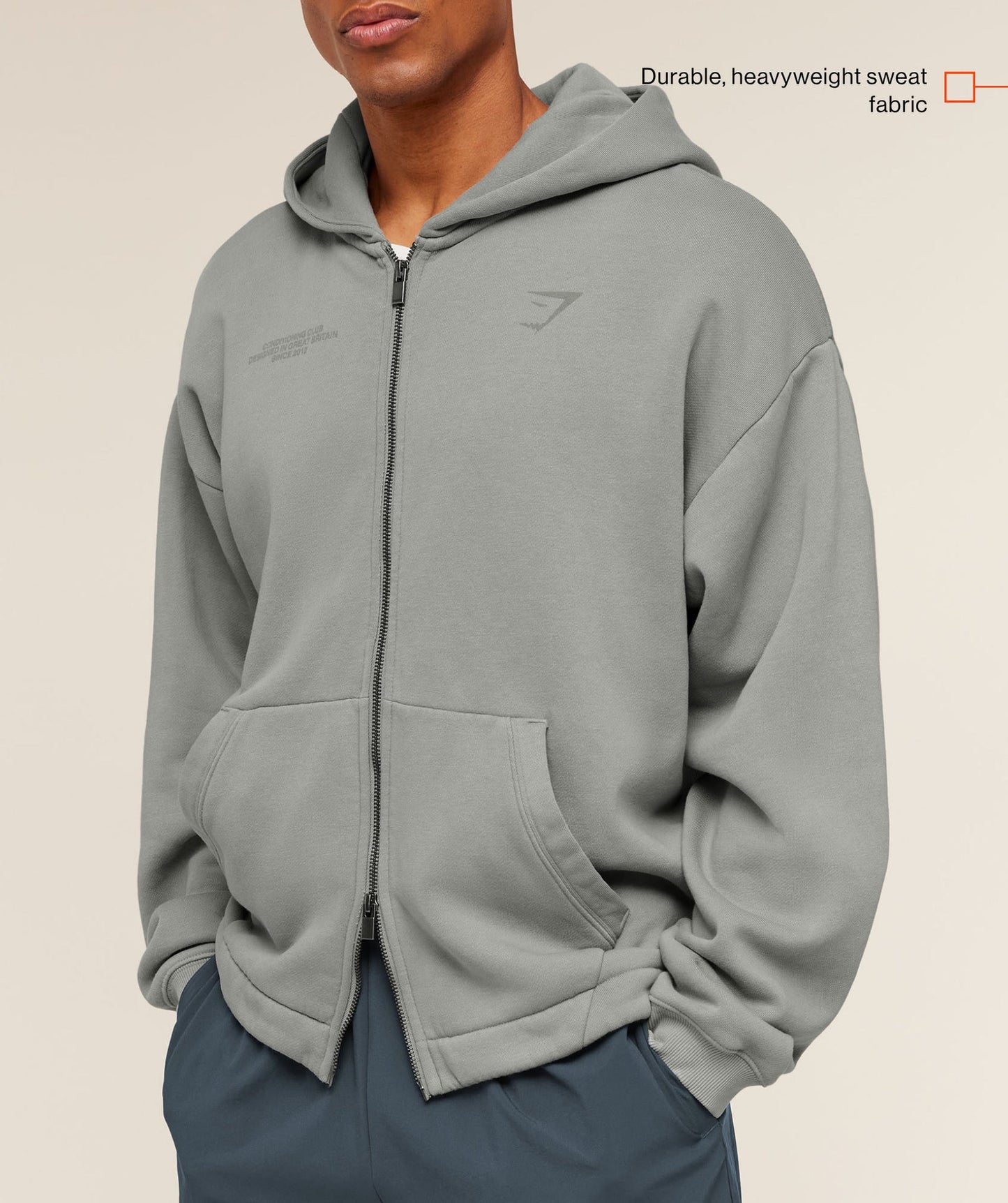 GS-0095 Conditioning Club Washed Zip Through Hoodie - Smokey Grey/Wash