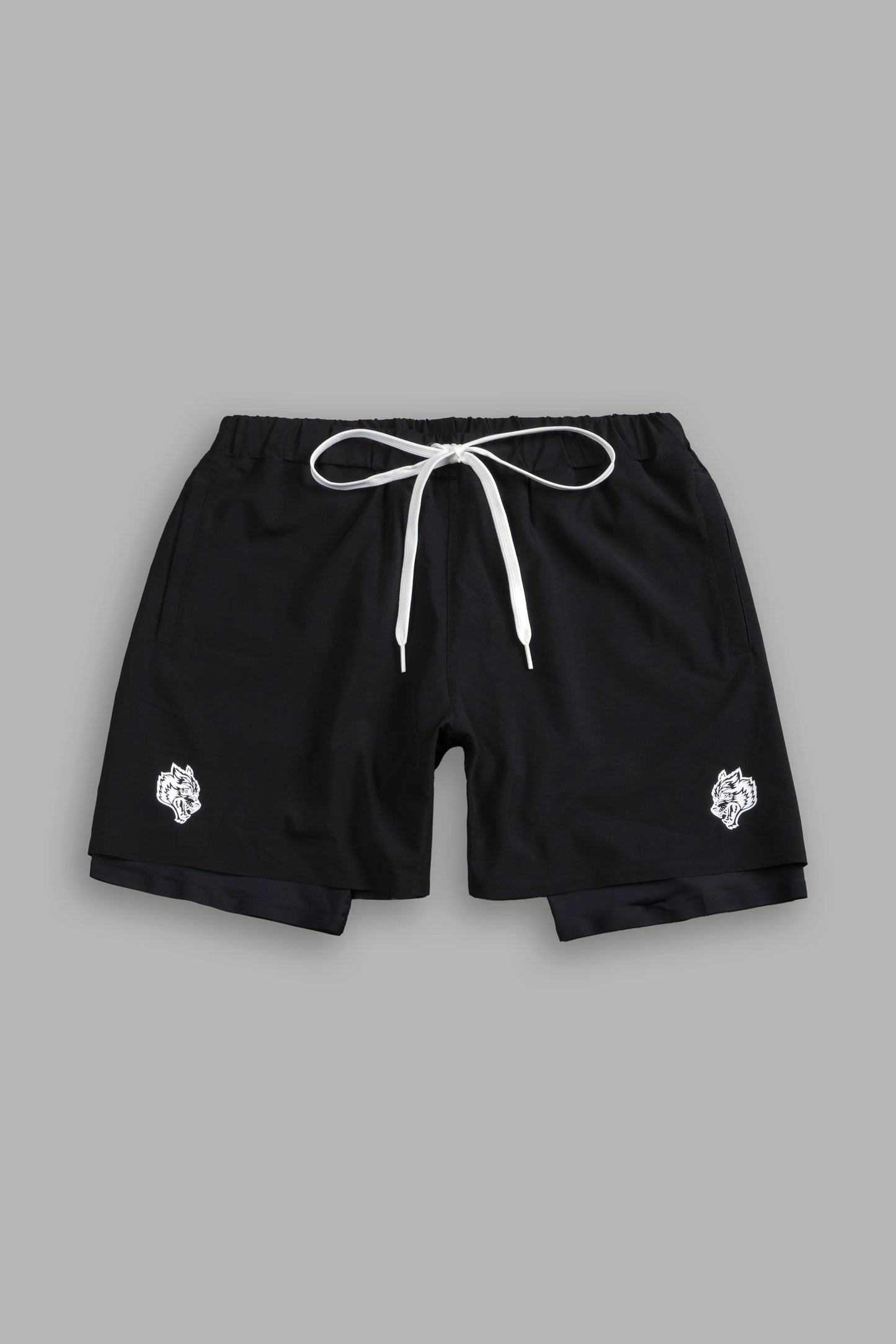 DS-0158 DUAL COMPRESSION SHORTS IN BLACK