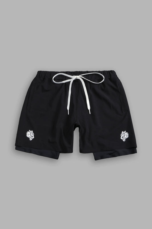 DS-0158 DUAL COMPRESSION SHORTS IN BLACK