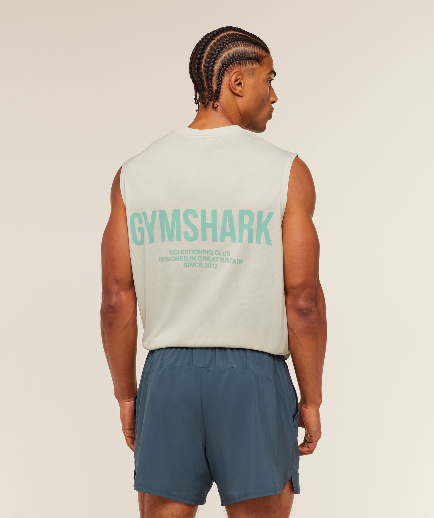 GS-0059 Conditioning Club Washed Tank - Soft White/Pop Turquoise/Wash