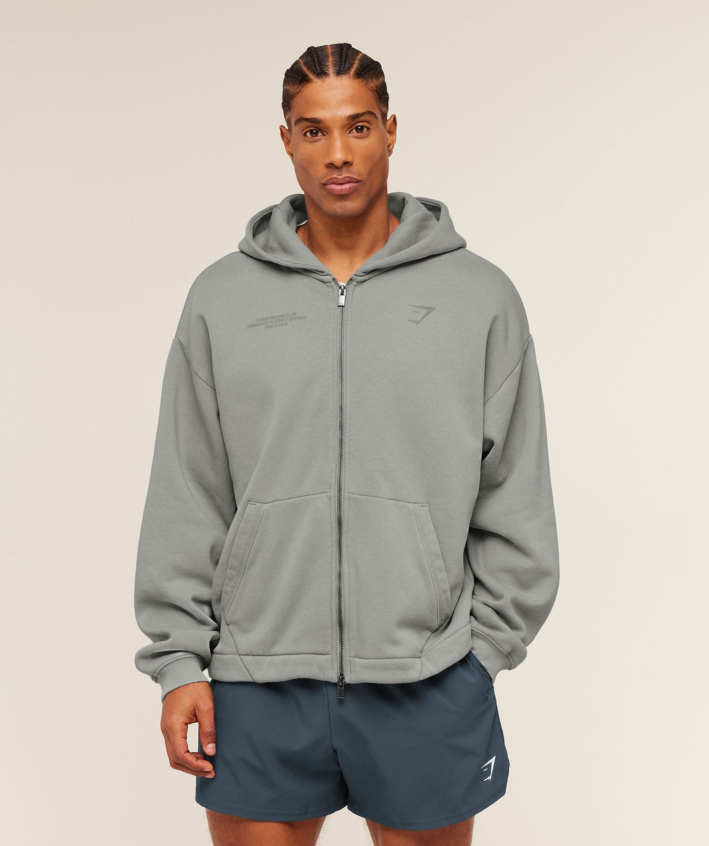 GS-0095 Conditioning Club Washed Zip Through Hoodie - Smokey Grey/Wash