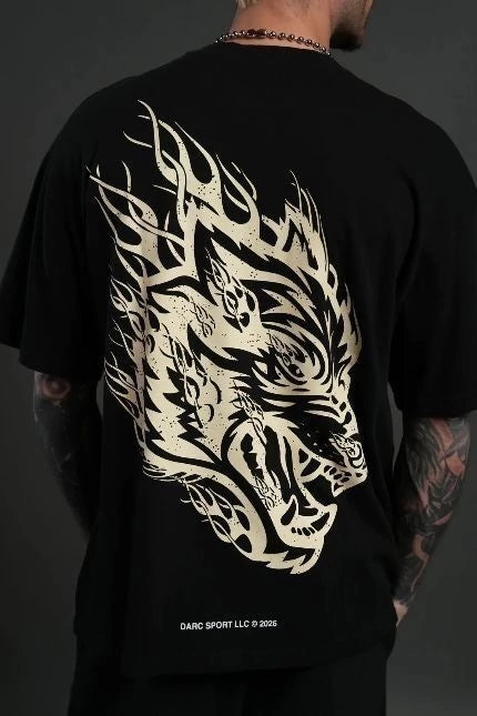 DS-0047 Wolves Inferno “Premium” Oversized Tee in Black