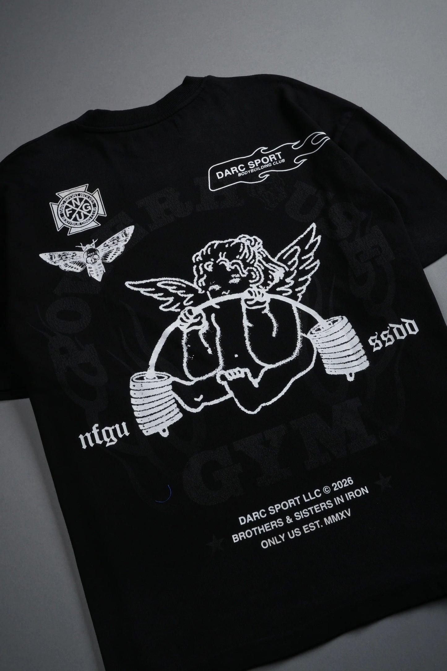 DS-0113 Powerhouse of the Cherub Unisex Premium Oversized Tee in Black Drift Wash
