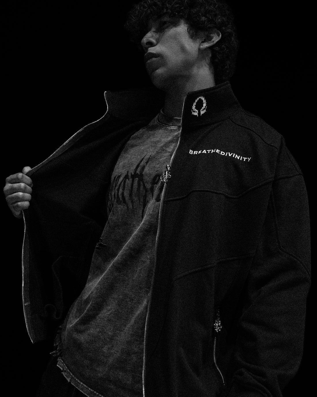 BD-0083 Deconstructed Oversized cut & sew panel full zip jacket [VOID BLACK]