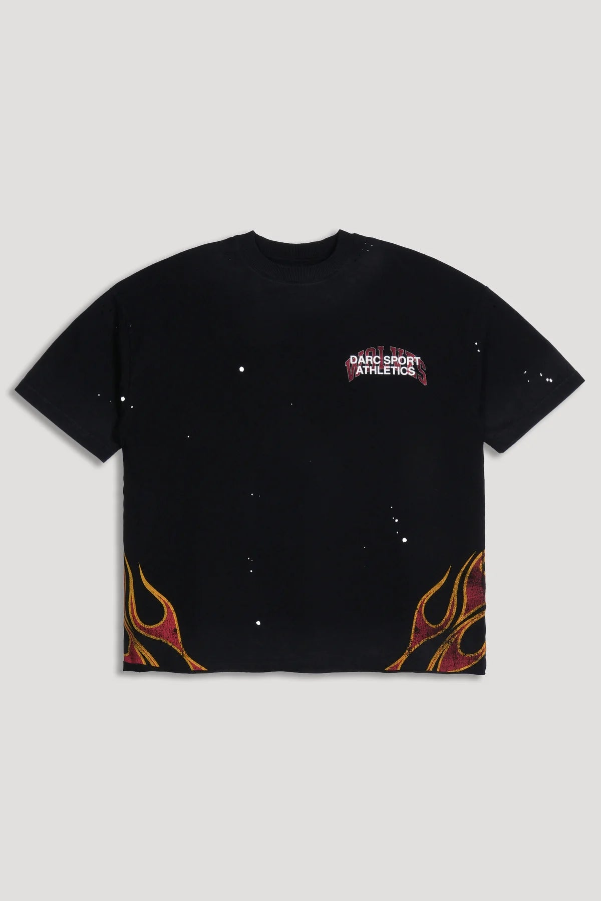DS-0238 Hot Rod Distressed Grunge Mid Length Raw Hem Tee in Black Drift Wash