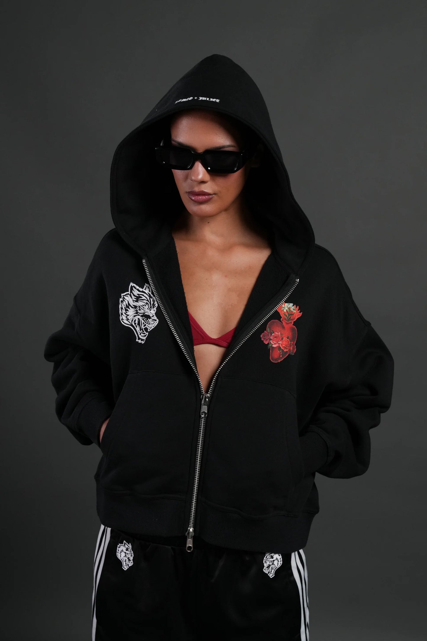DSHE-0040 Heart Oath Vex Double Zip Hoodie in Black