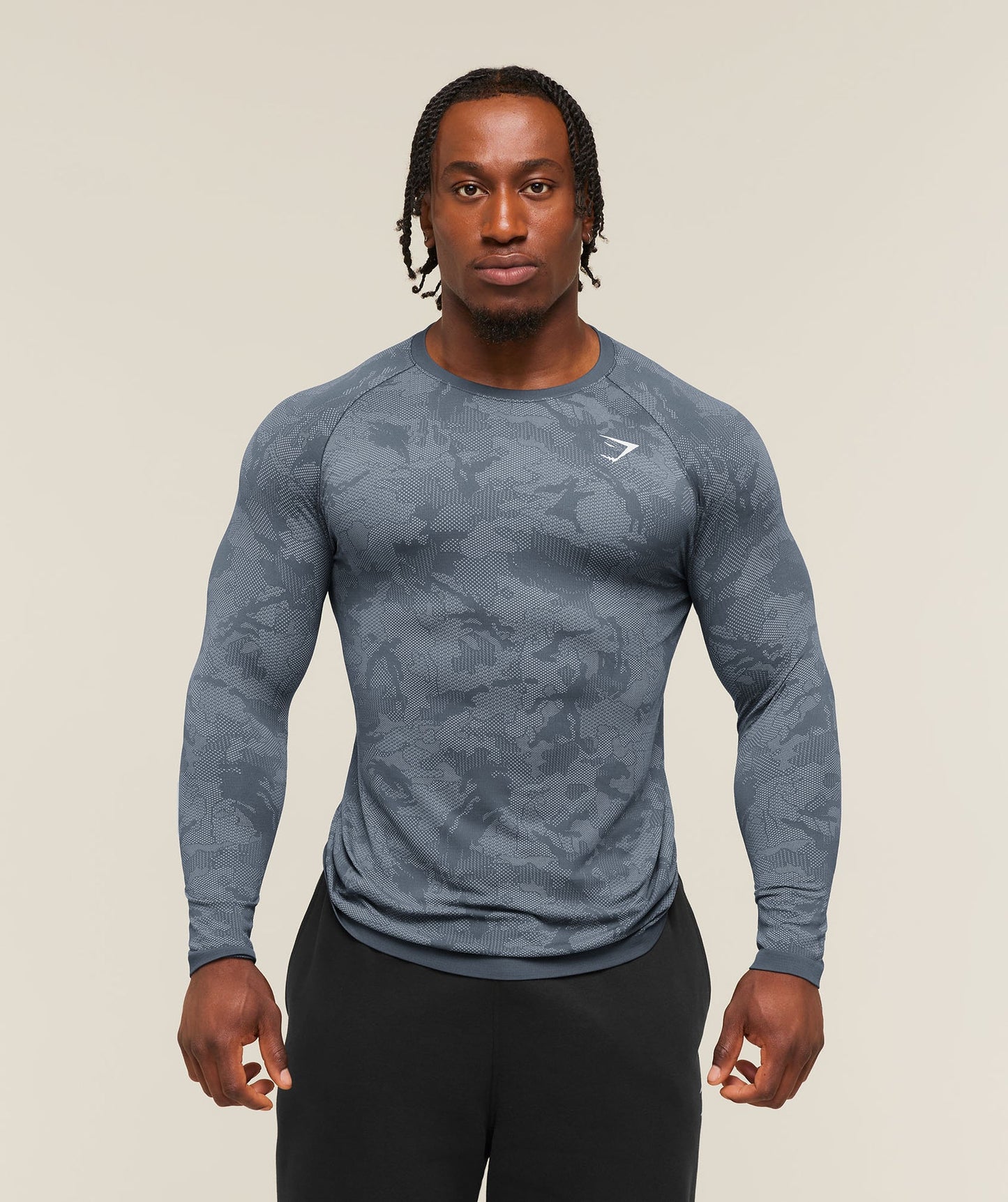 GS-0013 Geo Seamless Long Sleeve T-Shirt - Shadow Blue/Tranquil Blue