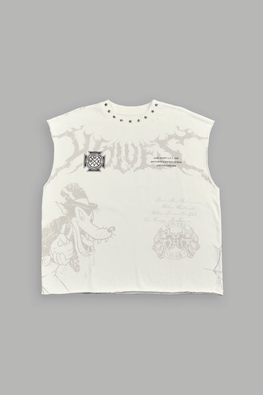 DS-0293 Big & Bad Distressed Grunge Mid Length Raw Hem Muscle Tee in Cream
