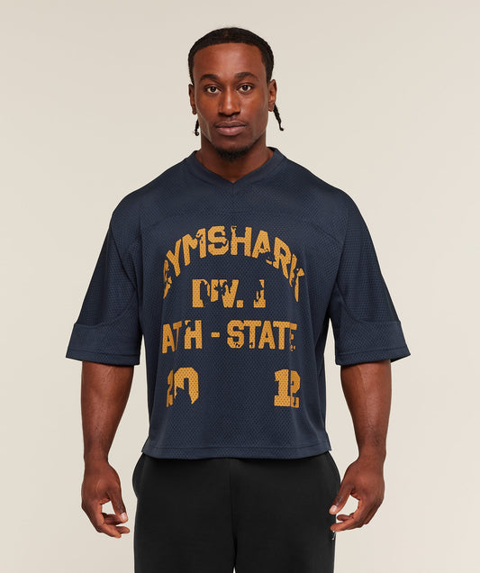 GS-0136 Graphic Mesh Oversized T-Shirt - Heavy Blue