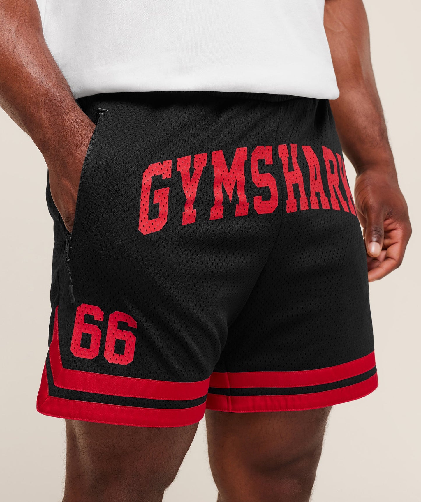 GS-0089 Varsity Mesh Shorts - Black/Conditioning Red