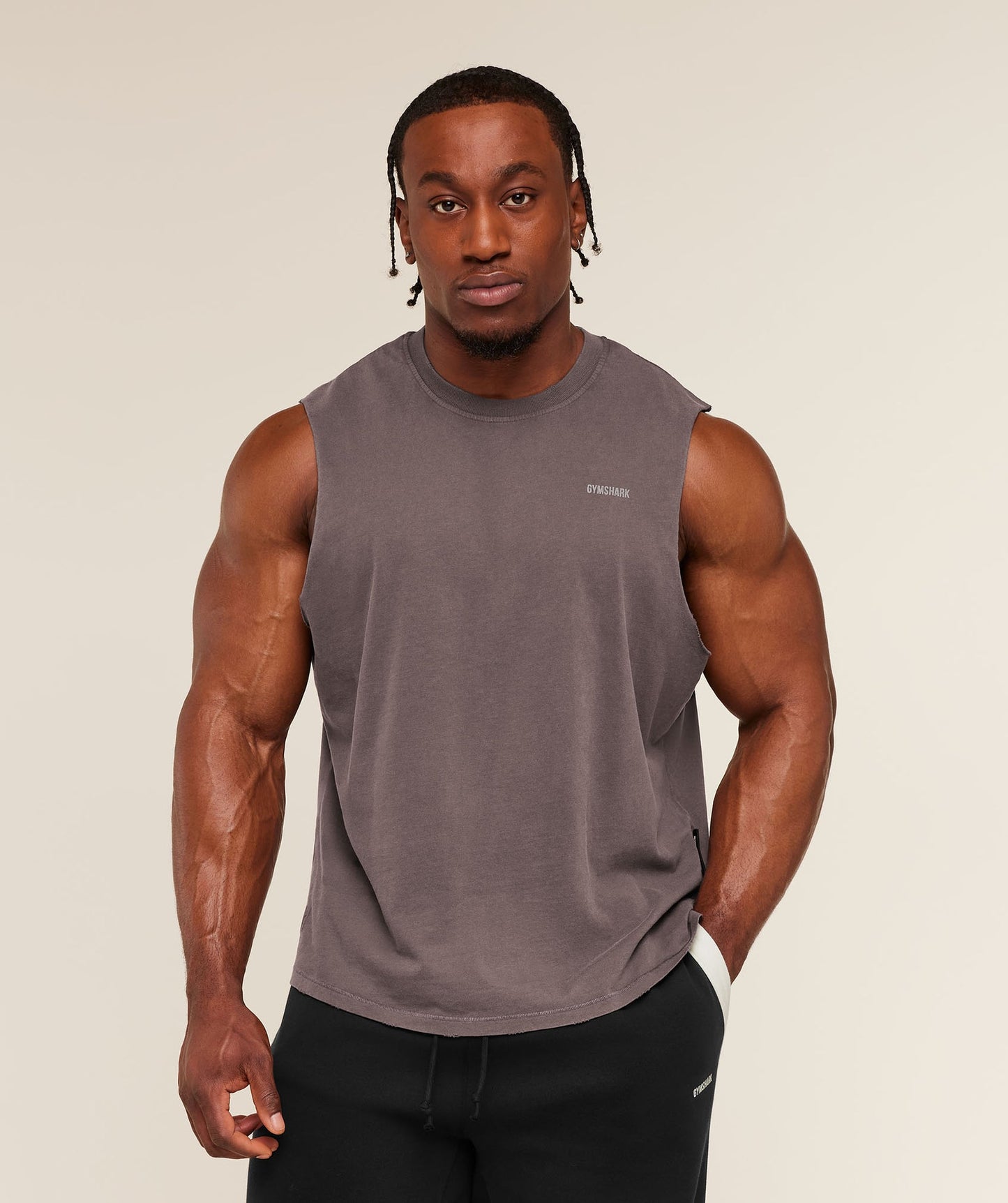GS-0100 Gymshark x CBUM Washed Sleeveless T-Shirt - Greyed Purple