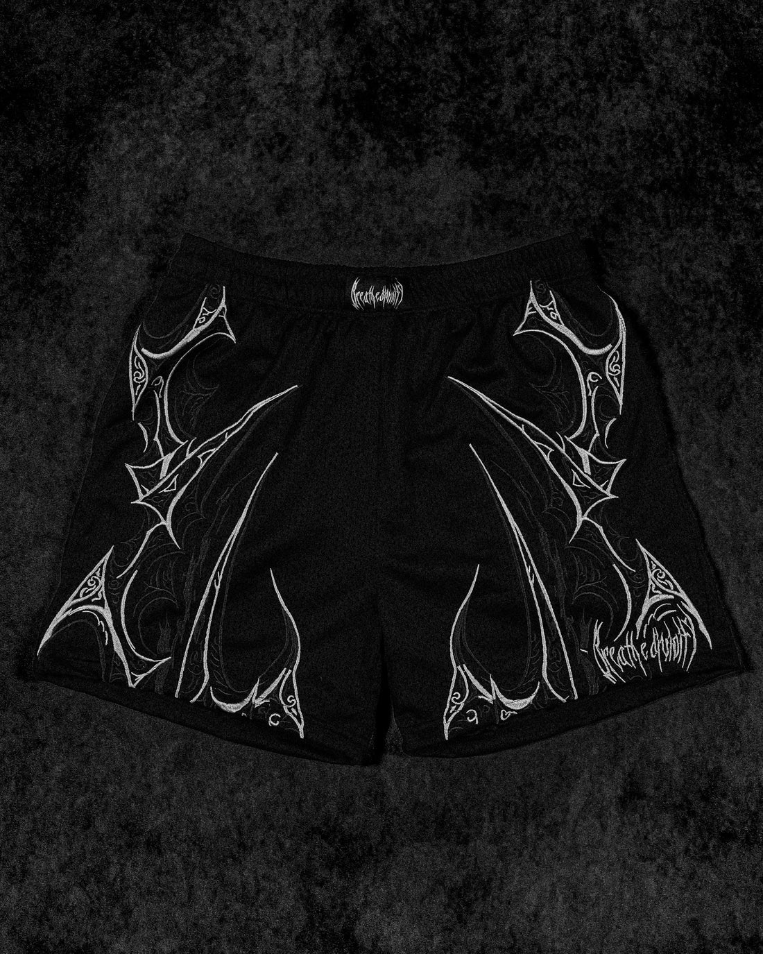 BD-0097 Skeletal Embroidered Bodybuilding mesh shorts [VOID BLACK]