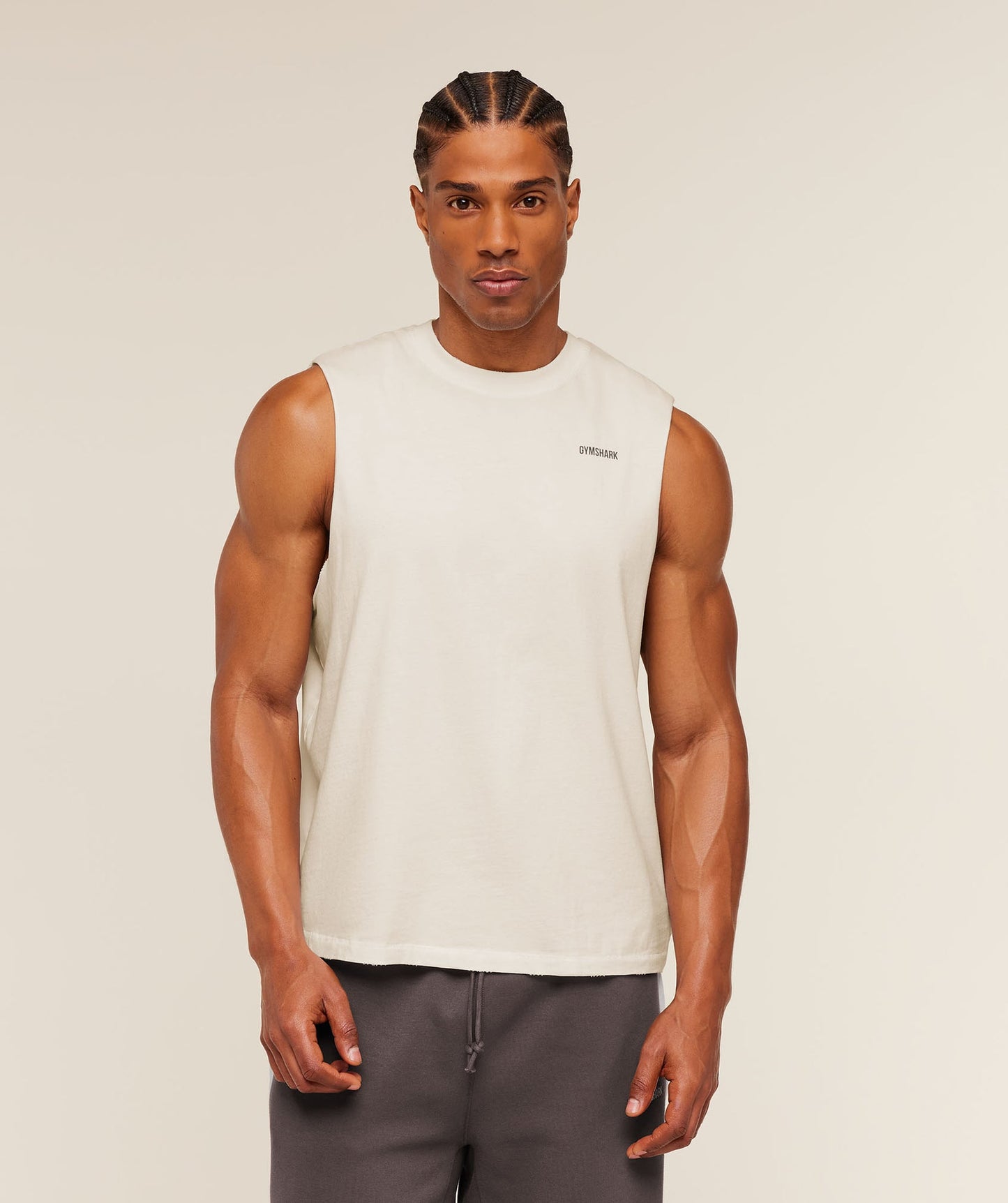 GS-0100 Gymshark x CBUM Washed Sleeveless T-Shirt - Soft White