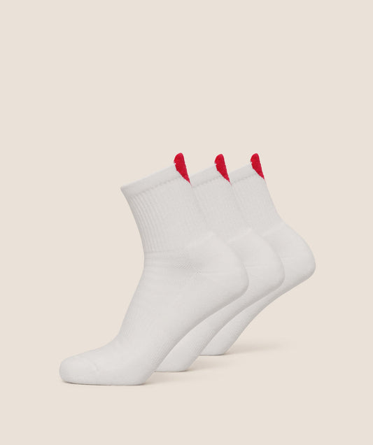 GSA-0039 Heart Graphic Midi Socks 3pk - GS White