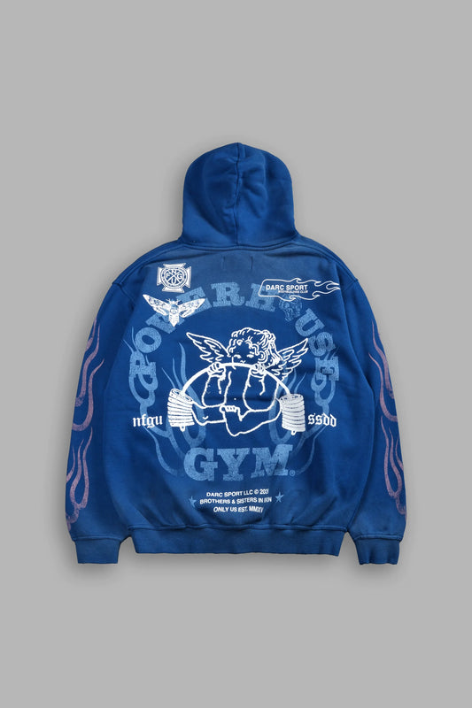 DS-0116 Powerhouse of the Cherub Unisex “Pierce” Hoodie in Darc Cobalt Drift Wash
