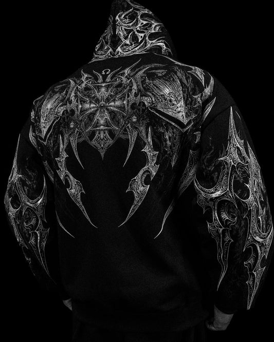 BD-0098 Berserker Oversized Zip-up Hoodie [VOID BLACK]