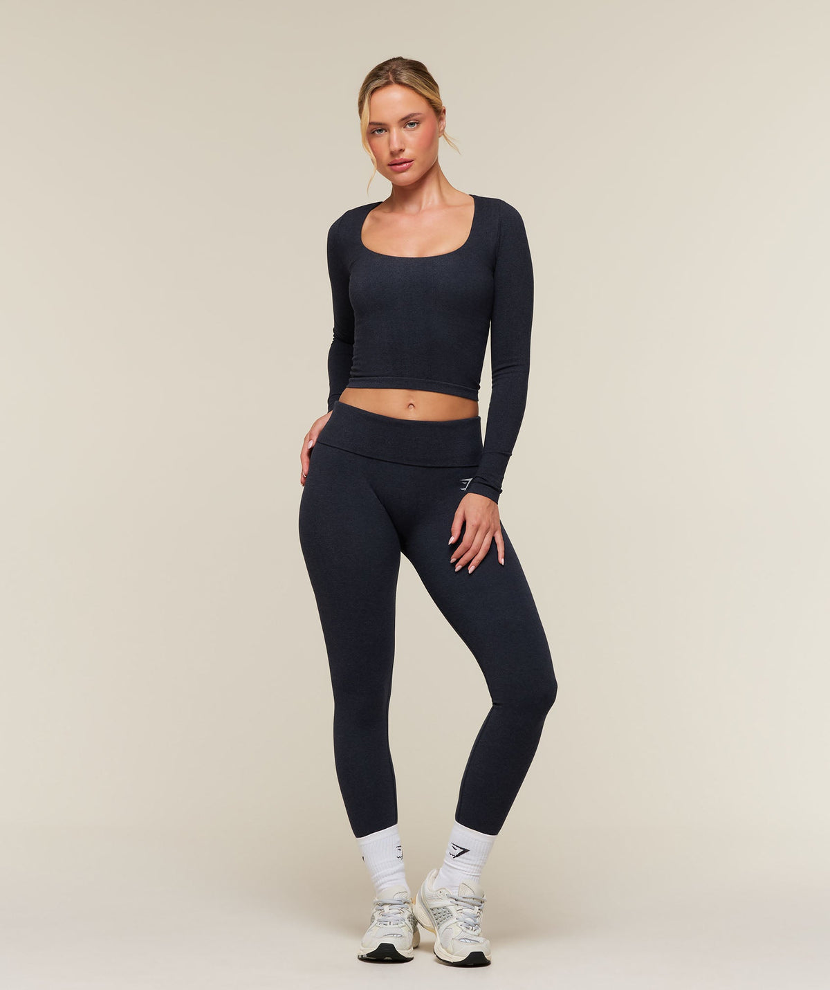 GSW-0078 CottonMove™ Midi Long Sleeve Top - Deep Blue Marl