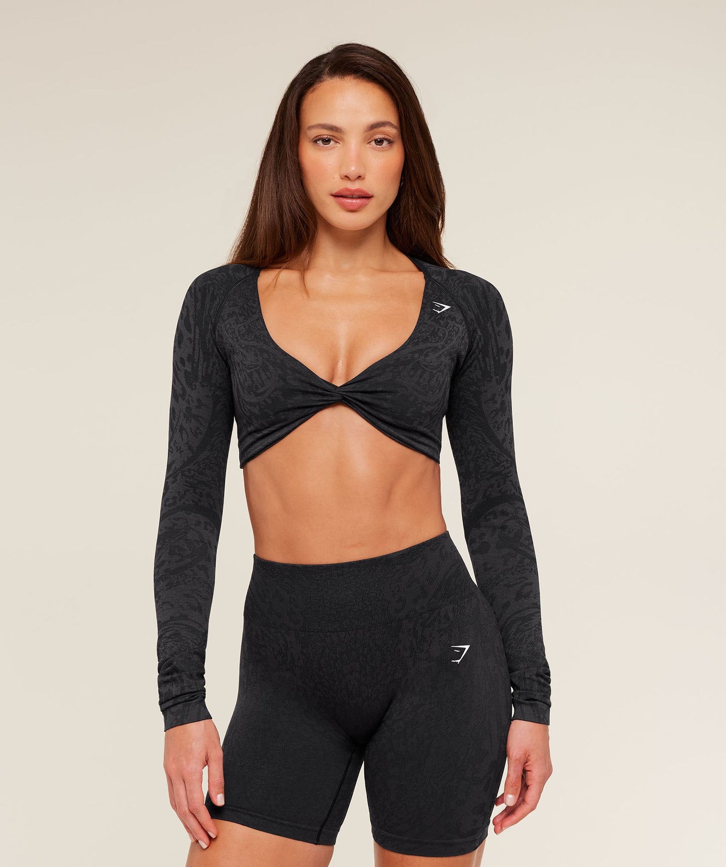 GSW-0077 Adapt Animal X Whitney Long Sleeve Crop Top - Black/Asphalt Grey
