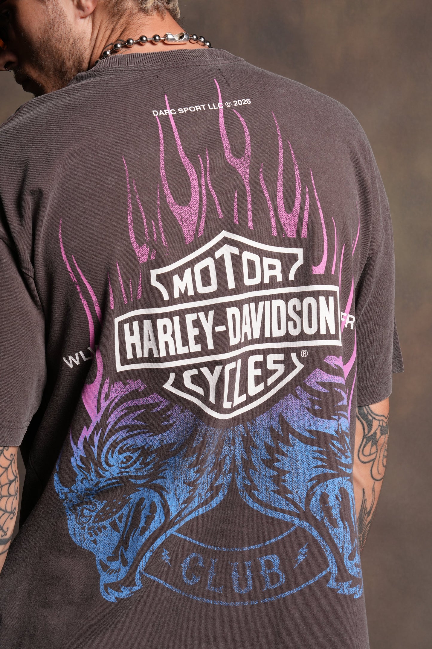 DS-0232 Rising Sun Grunge Mid Length Raw Hem Tee in Darc Brown