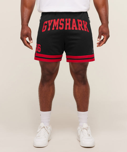 GS-0089 Varsity Mesh Shorts - Black/Conditioning Red