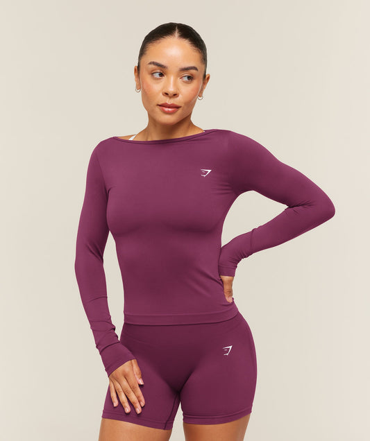 GSW-0080 Everyday Seamless Wide Neck Long Sleeve Top - Strength Pink