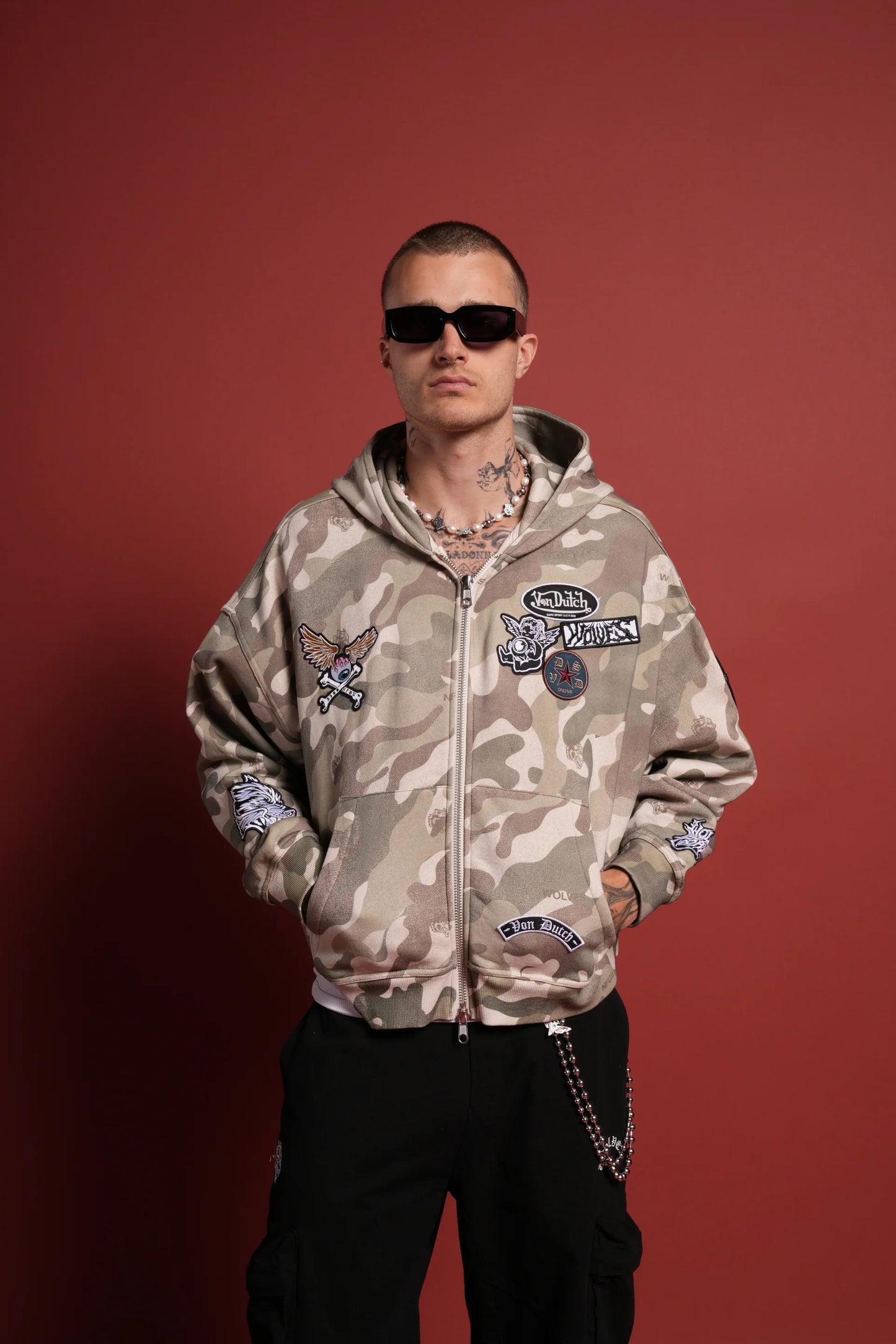 DS/VD-0093 Darc Kulture Vex Double Zip Hoodie in DSVD Green Camo