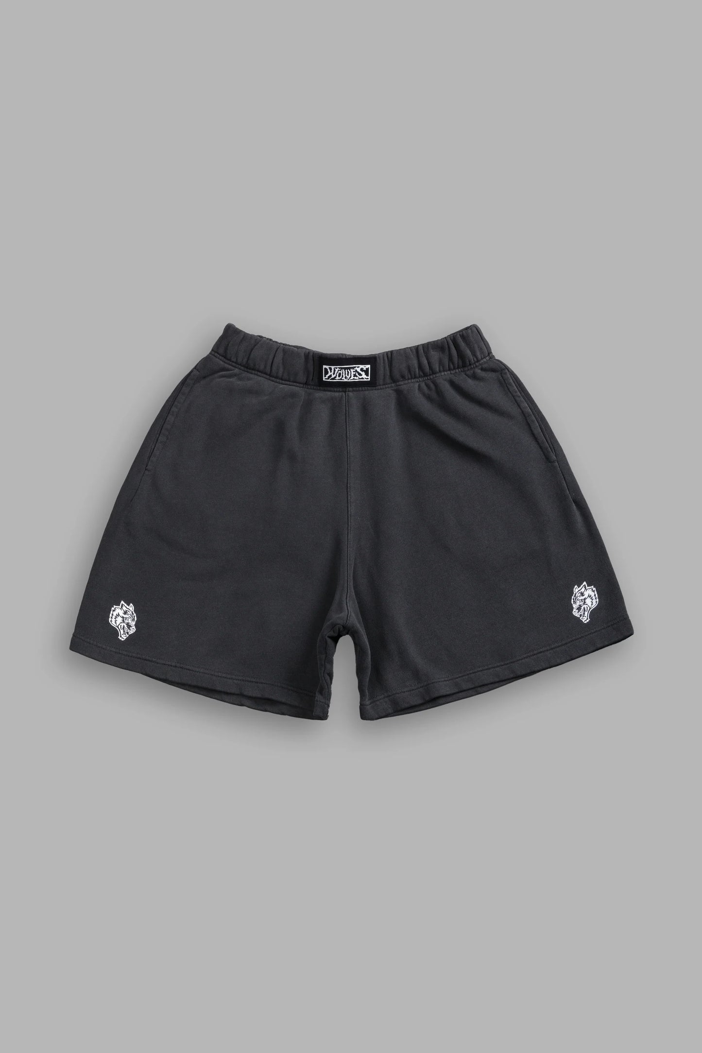 DS-0196 Box Patch Dual Post Lounge Sweat Shorts V2 in Wolf Gray