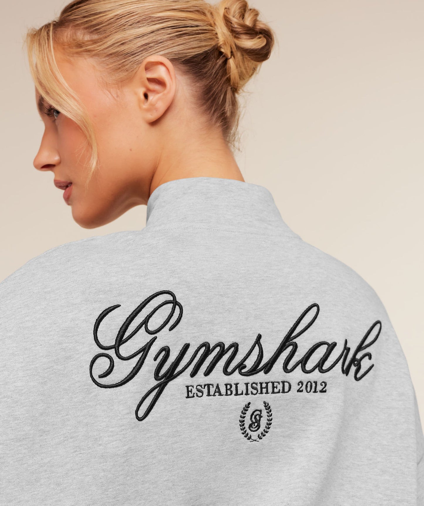 GSW-0130 Script Embroidery Oversized Zip Through - Light Grey Core Marl